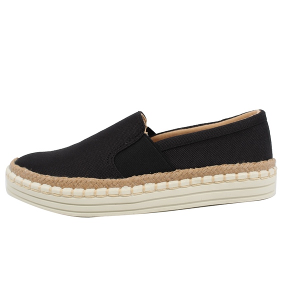 Black Linen Elastic Slip On White Soles Slip On - Picture 5 of 8